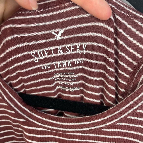 American Eagle Soft and Sexy Burgundy and White Rib Tube Tank Top M Girl Juniors - Picture 5 of 7